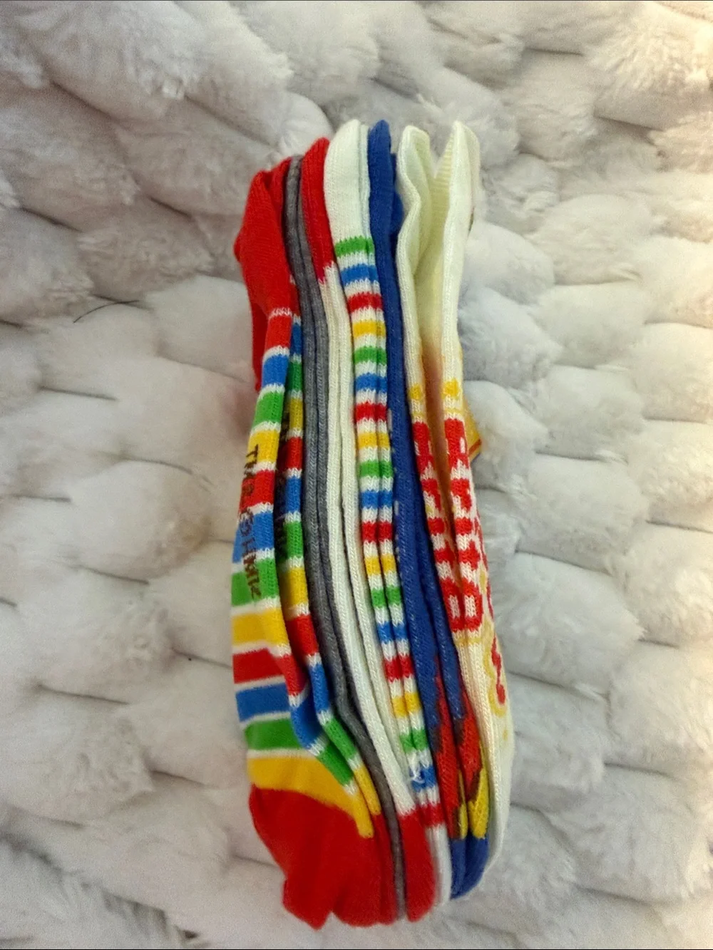 Rainbow Brite Cream Ankle Socks with Rainbow Trim